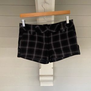 Black plaid flannel shorts